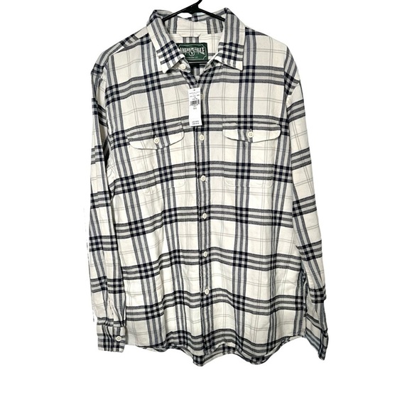 American Eagle Outfitters NWT Navy & Cream button down Flannel with pockets sz L - Picture 2 of 11